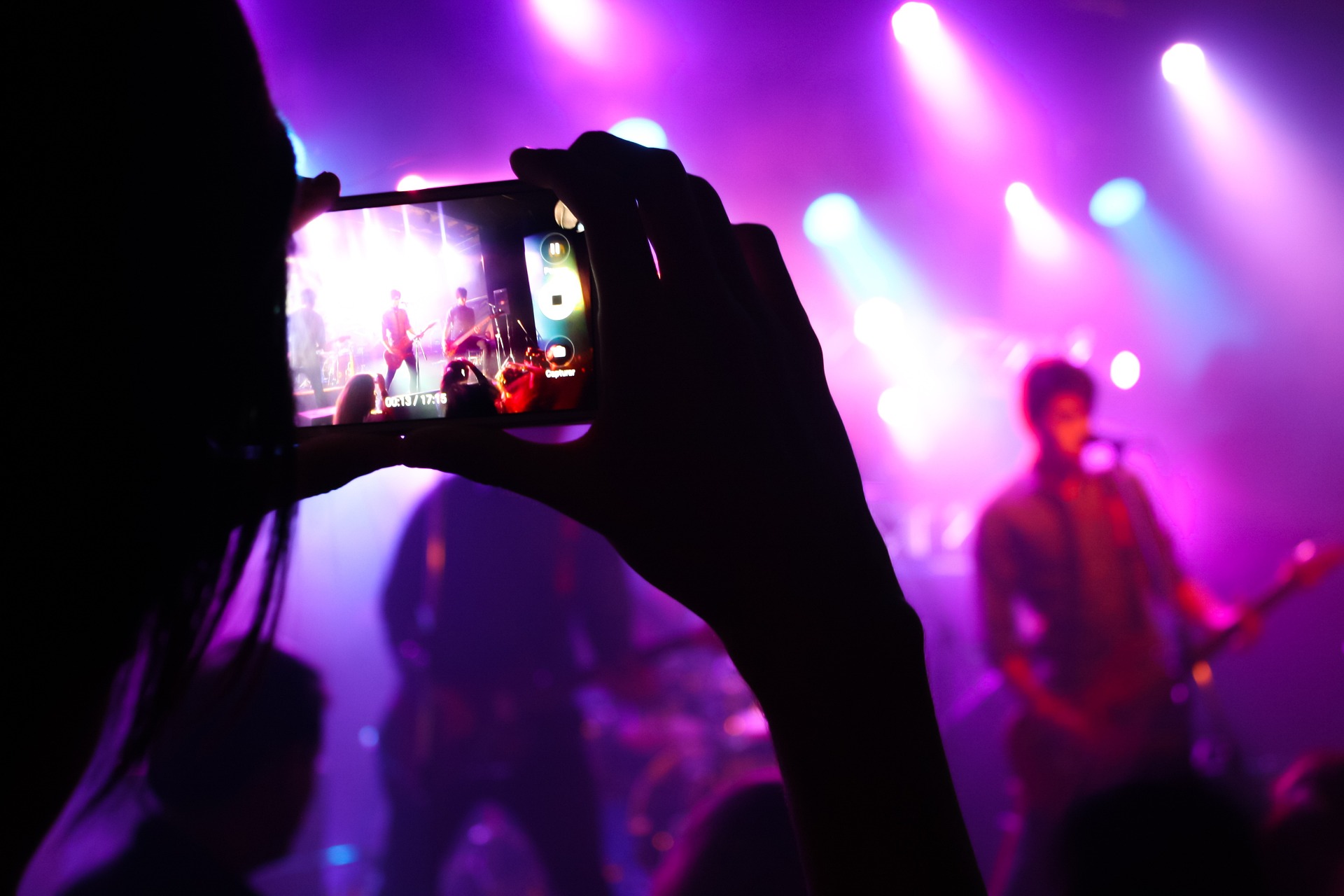 people in a crowd with live music