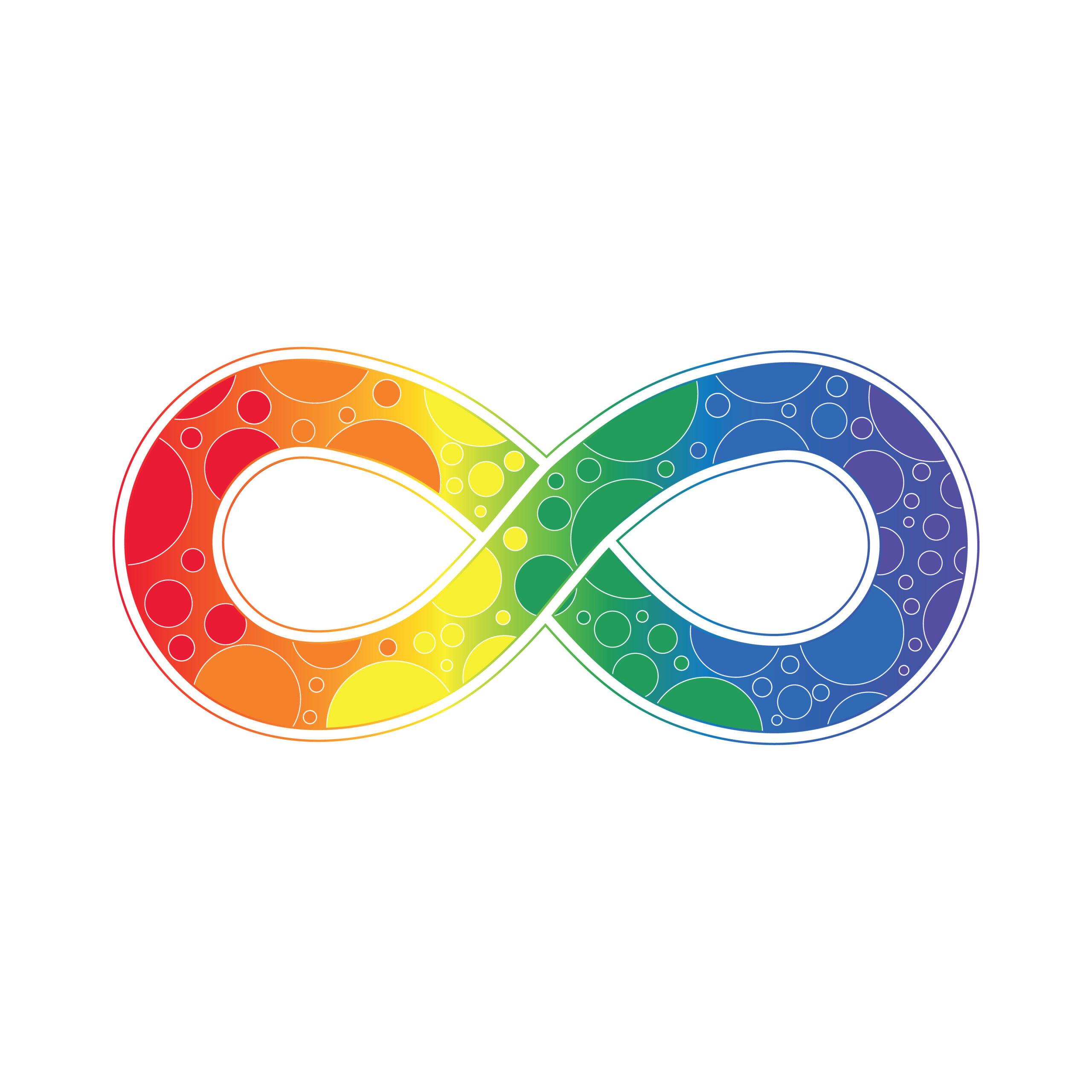 Infinity rainbow symbol with bubbles. Autism pride symbol vector illustration. infinity sign in rainbow spectrum colors. Neurodiversity awareness and acceptance.